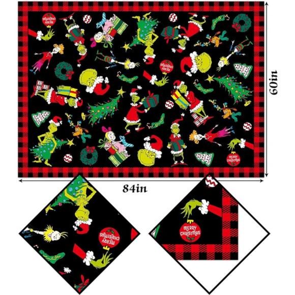 Grinchmas Tablecloth Christmas Winter Holiday Decoration Rectangular 60×84 inch - Picture 4 of 5